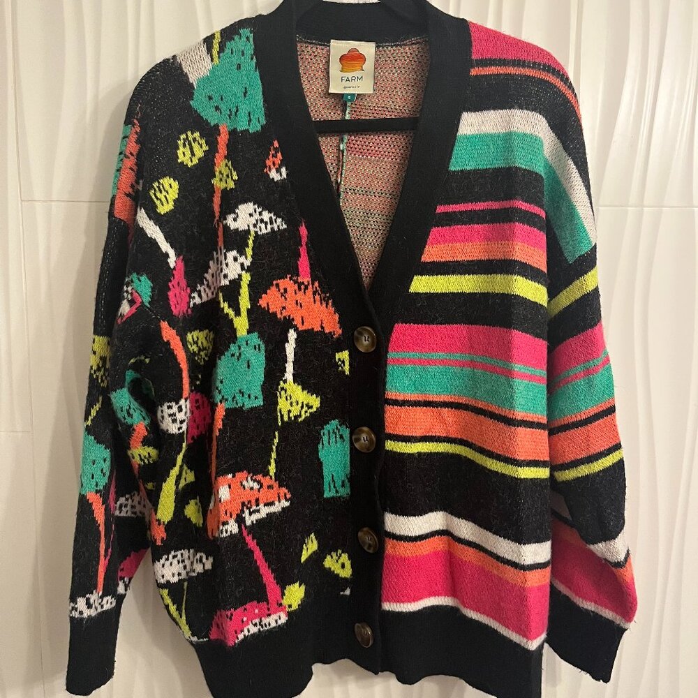 Farm Rio Mixed Mushrooms Cardigan Sz S - Picture 2 of 4